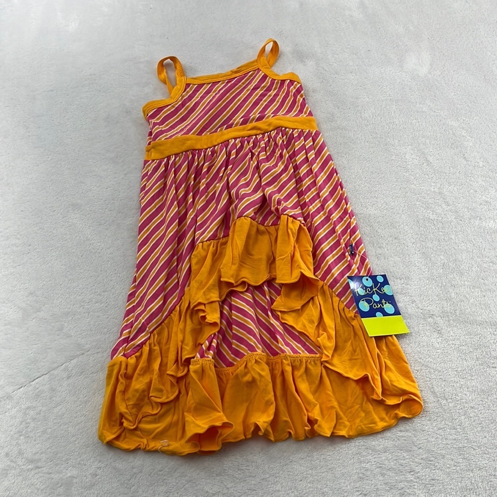 NEW Kickee Pants Bamboo 6-12 Mos Flamingo with Brazil Stripe Hi Lo Maxi Dress